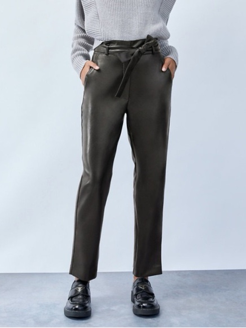Aritzia Babaton Leather Tie Front Pants - Picture 2 of 6